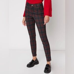 Chic Plaid Straight Leg Women's Pants - Black and Red